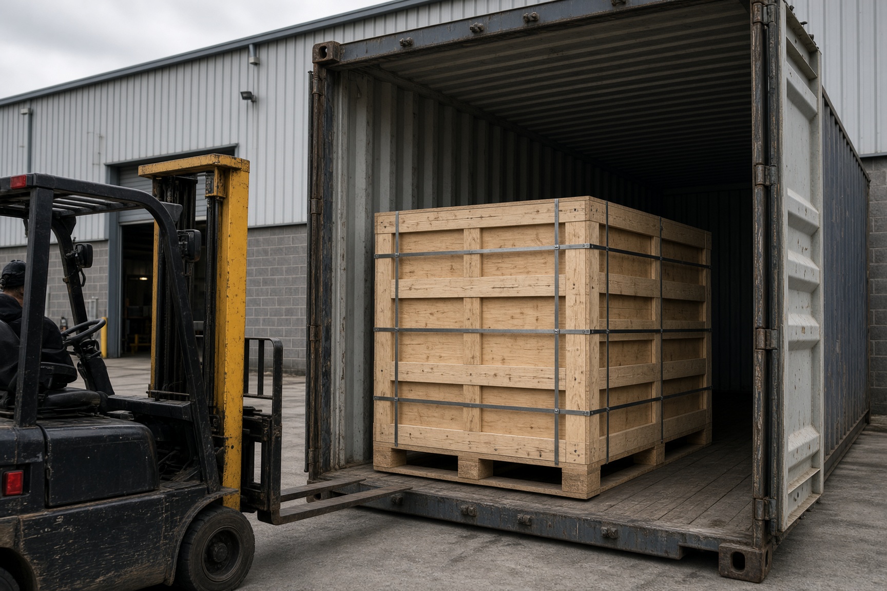 Crate-packed industrial machine loading for export